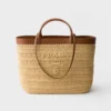 Prada Women Medium Crochet and Leather Tote Bag-Brown 1BG499