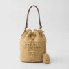Prada Women Mini Crochet and Leather Bucket Bag-Natural 1BE068
