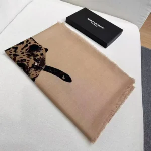 Saint Laurent YSL Women Cassandre Square Scarf In Wool Twill