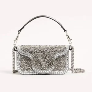 Valentino Women Garavani Locò Small Shoulder Bag With Rhinestones