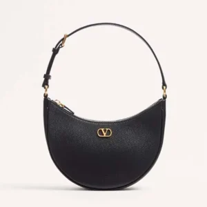 Valentino Women VLogo Signature Mini Hobo Bag in Grainy Calfskin-Black
