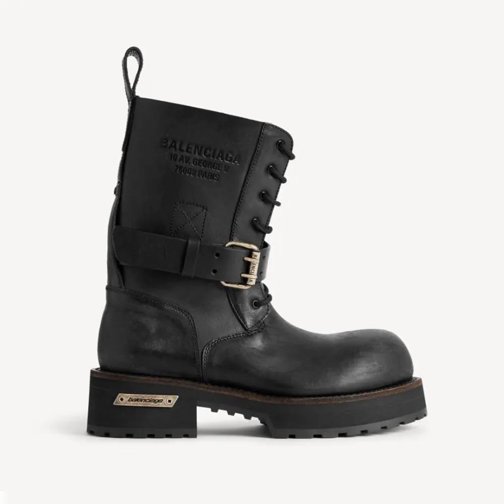 Balenciaga Men Venom Lace-Up Bootie in Black Calfskin 873427WB