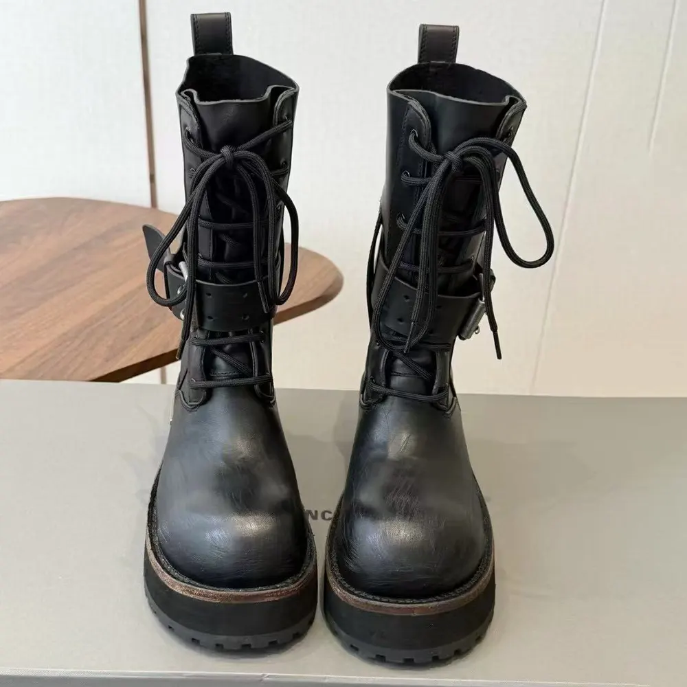 Balenciaga Men Venom Lace-Up Bootie in Black Calfskin 873427WB
