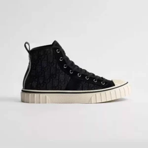 Dior Unisex Hooper High-Top Sneaker White Canvas and Navy Blue Suede Calfskin