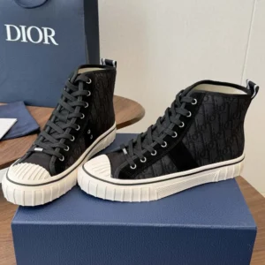 Dior Unisex Hooper High-Top Sneaker White Canvas and Navy Blue Suede Calfskin