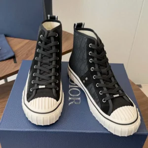 Dior Unisex Hooper High-Top Sneaker White Canvas and Navy Blue Suede Calfskin