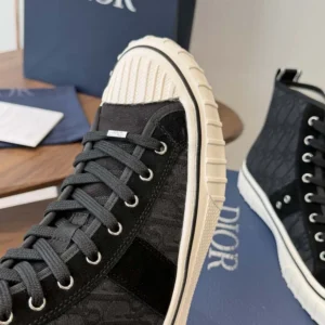 Dior Unisex Hooper High-Top Sneaker White Canvas and Navy Blue Suede Calfskin