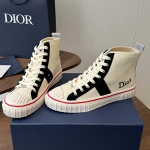 Dior Unisex Hooper High-Top Sneaker White Canvas and Navy Blue Suede Calfskin