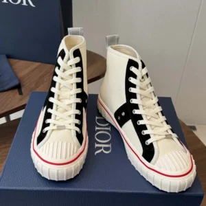 Dior Unisex Hooper High-Top Sneaker White Canvas and Navy Blue Suede Calfskin