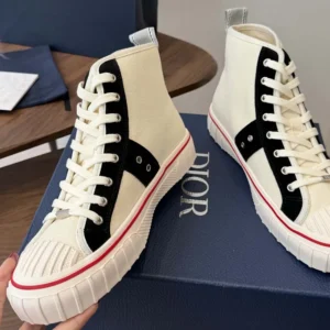 Dior Unisex Hooper High-Top Sneaker White Canvas and Navy Blue Suede Calfskin