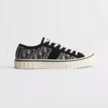 Dior Unisex Hooper Low-Top Sneaker Beige and Blue Dior Oblique Jacquard and Black Suede Calfskin