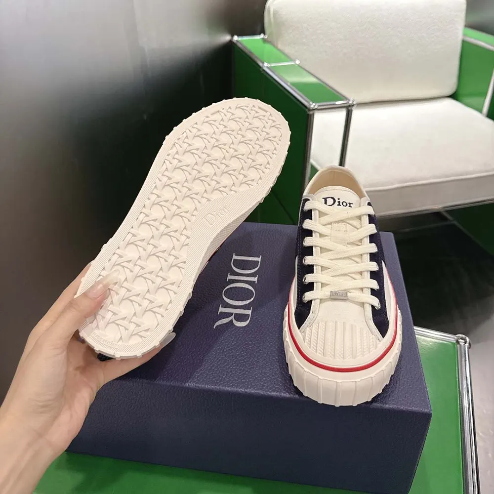 Dior Unisex Hooper Low-Top Sneaker White Canvas and Navy Blue Suede Calfskin 7 Dior Unisex Hooper Low-Top Sneaker White Canvas and Navy Blue Suede Calfskin