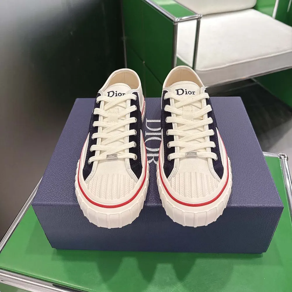Dior Unisex Hooper Low-Top Sneaker White Canvas and Navy Blue Suede Calfskin 3 Dior Unisex Hooper Low-Top Sneaker White Canvas and Navy Blue Suede Calfskin