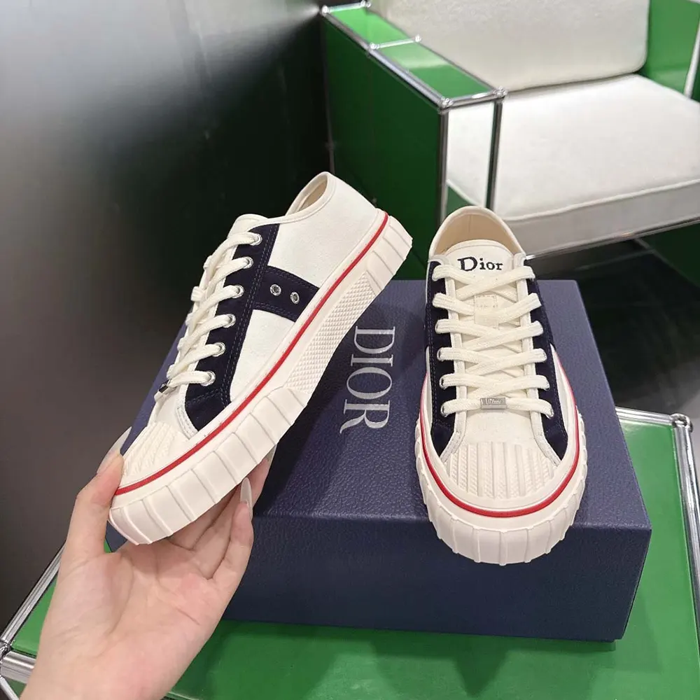 Dior Unisex Hooper Low-Top Sneaker White Canvas and Navy Blue Suede Calfskin 5 Dior Unisex Hooper Low-Top Sneaker White Canvas and Navy Blue Suede Calfskin