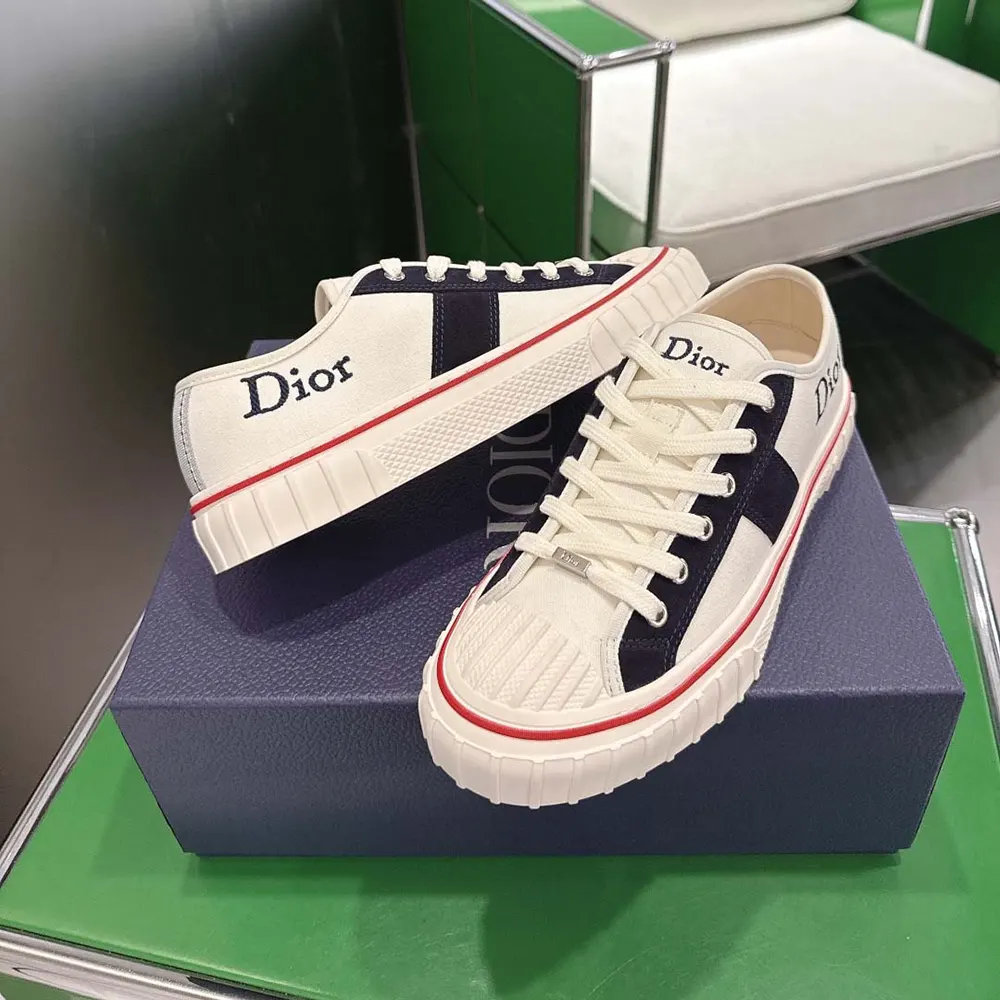 Dior Unisex Hooper Low-Top Sneaker White Canvas and Navy Blue Suede Calfskin 4 Dior Unisex Hooper Low-Top Sneaker White Canvas and Navy Blue Suede Calfskin