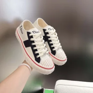 Dior Unisex Hooper Low-Top Sneaker White Canvas and Navy Blue Suede Calfskin