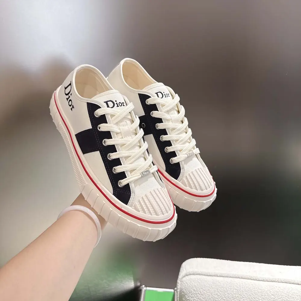 Dior Unisex Hooper Low-Top Sneaker White Canvas and Navy Blue Suede Calfskin 6 Dior Unisex Hooper Low-Top Sneaker White Canvas and Navy Blue Suede Calfskin
