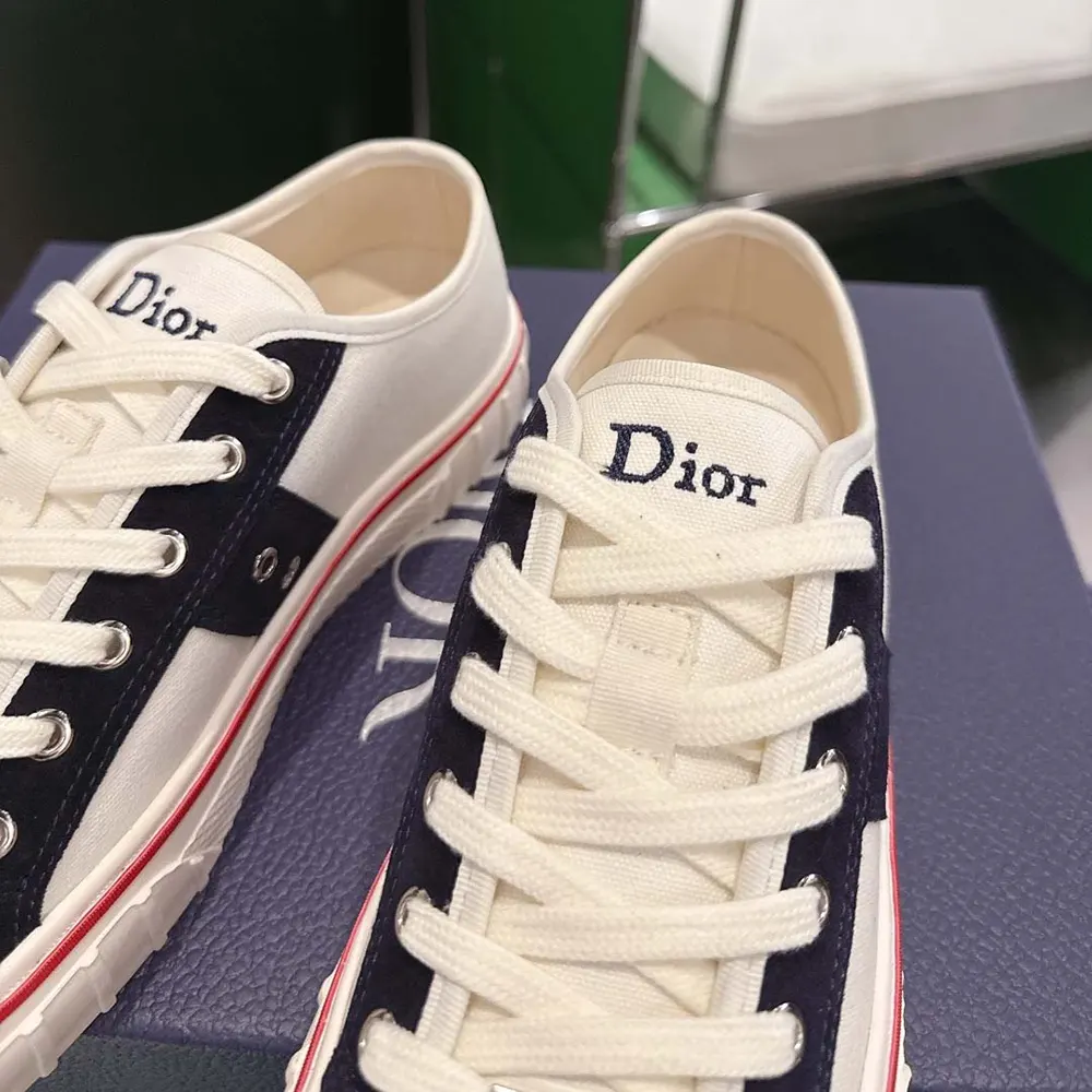 Dior Unisex Hooper Low-Top Sneaker White Canvas and Navy Blue Suede Calfskin 9 Dior Unisex Hooper Low-Top Sneaker White Canvas and Navy Blue Suede Calfskin