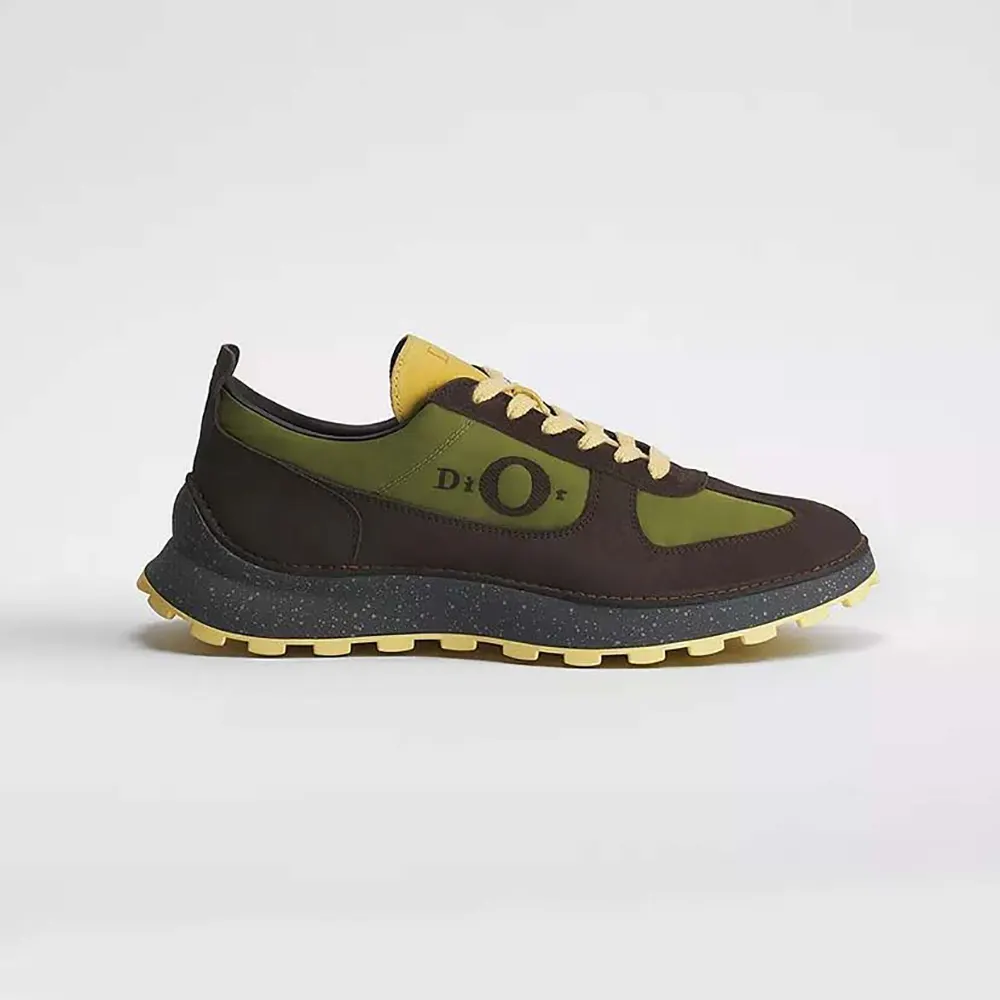 Dior Unisex Squash Sneaker Brown and Yellow Suede Calfskin with Green Technical Fabric 1 Dior Unisex Squash Sneaker Brown and Yellow Suede Calfskin with Green Technical Fabric
