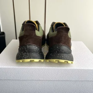 Dior Unisex Squash Sneaker Brown and Yellow Suede Calfskin with Green Technical Fabric