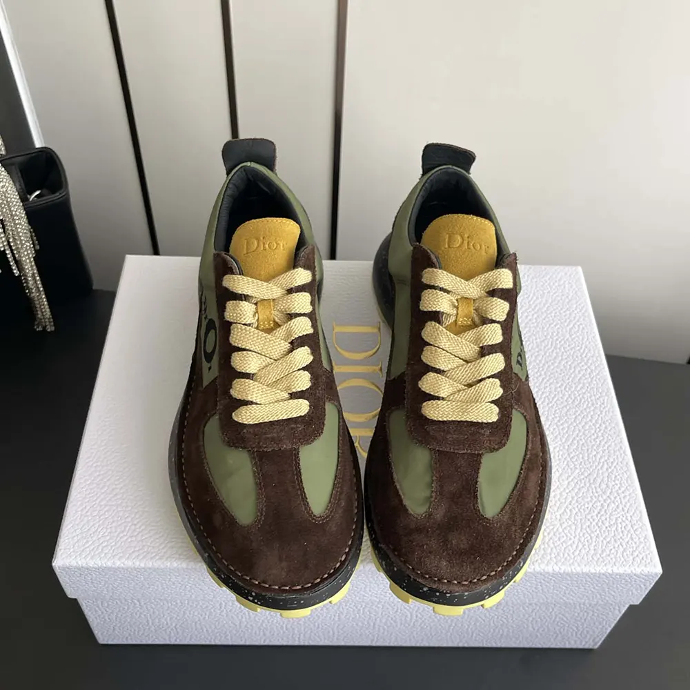 Dior Unisex Squash Sneaker Brown and Yellow Suede Calfskin with Green Technical Fabric 3 Dior Unisex Squash Sneaker Brown and Yellow Suede Calfskin with Green Technical Fabric
