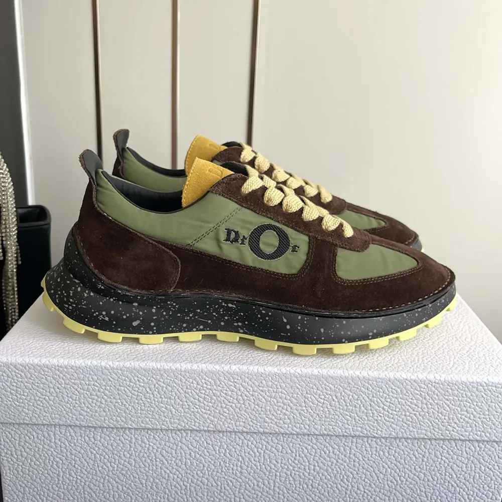 Dior Unisex Squash Sneaker Brown and Yellow Suede Calfskin with Green Technical Fabric 2 Dior Unisex Squash Sneaker Brown and Yellow Suede Calfskin with Green Technical Fabric