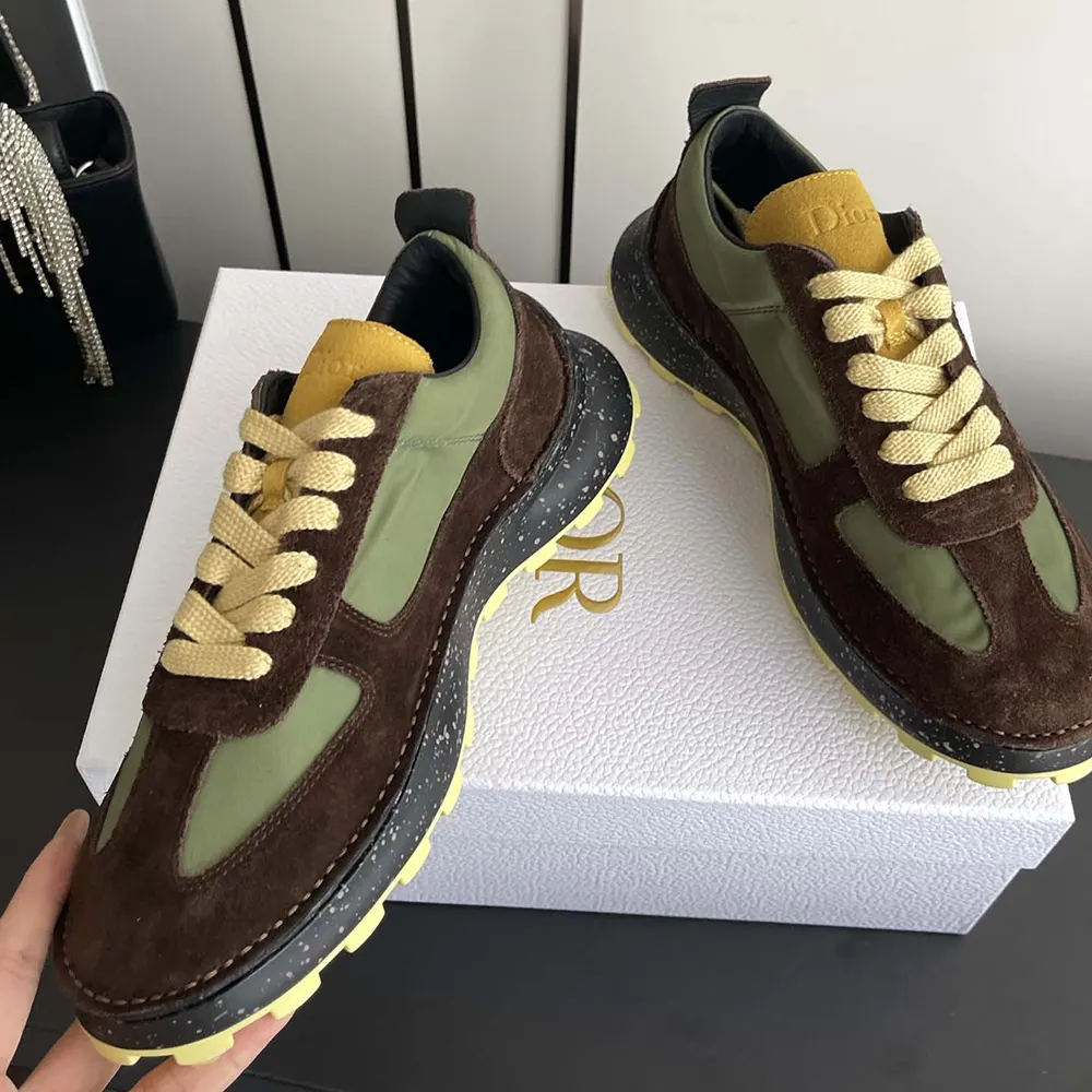 Dior Unisex Squash Sneaker Brown and Yellow Suede Calfskin with Green Technical Fabric 6 Dior Unisex Squash Sneaker Brown and Yellow Suede Calfskin with Green Technical Fabric