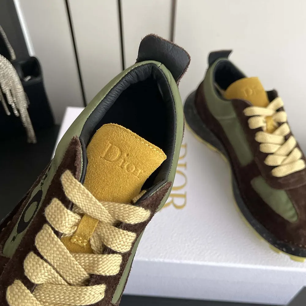Dior Unisex Squash Sneaker Brown and Yellow Suede Calfskin with Green Technical Fabric 9 Dior Unisex Squash Sneaker Brown and Yellow Suede Calfskin with Green Technical Fabric