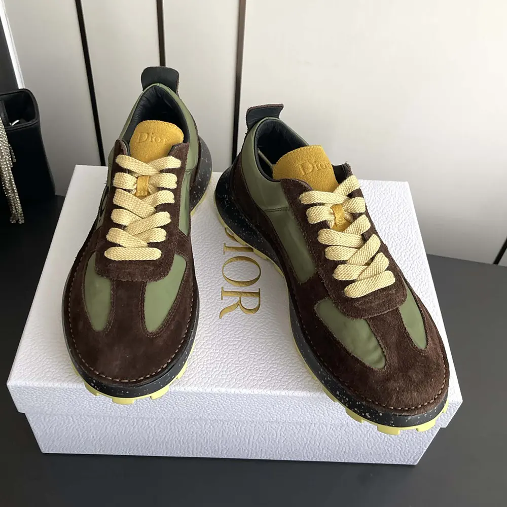 Dior Unisex Squash Sneaker Brown and Yellow Suede Calfskin with Green Technical Fabric 4 Dior Unisex Squash Sneaker Brown and Yellow Suede Calfskin with Green Technical Fabric