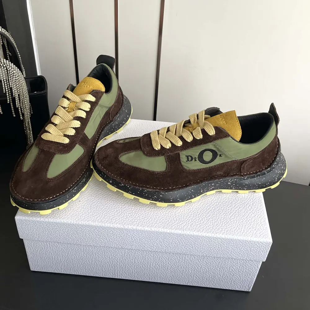 Dior Unisex Squash Sneaker Brown and Yellow Suede Calfskin with Green Technical Fabric 5 Dior Unisex Squash Sneaker Brown and Yellow Suede Calfskin with Green Technical Fabric