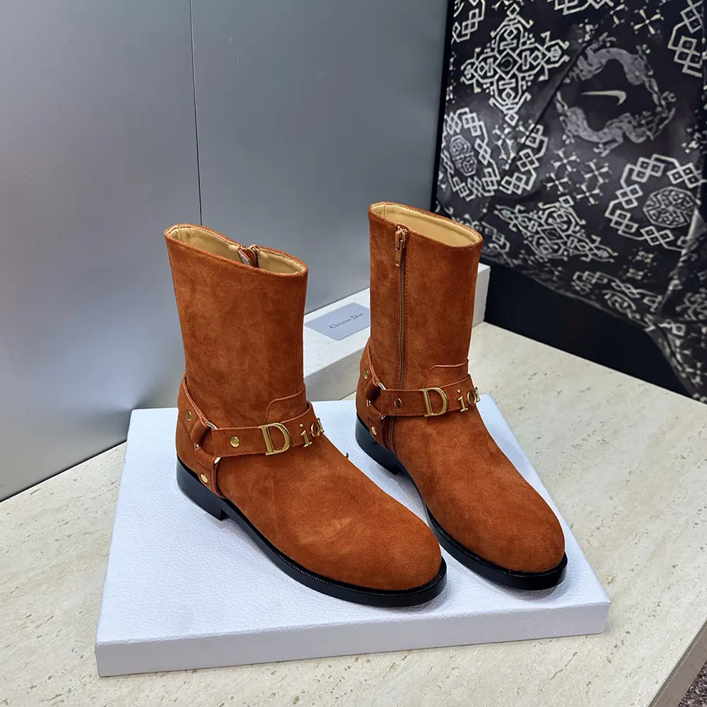 Dior Women Bolt Ankle Boot Cognac Brown Suede Calfskin KCT314SUE