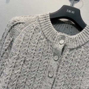 Dior Women Cardigan Gray Virgin Wool-Cashmere-Blend Tweed Embroidered with Sequins