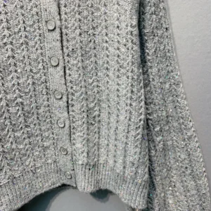 Dior Women Cardigan Gray Virgin Wool-Cashmere-Blend Tweed Embroidered with Sequins