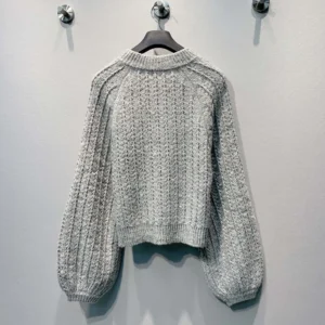 Dior Women Cardigan Gray Virgin Wool-Cashmere-Blend Tweed Embroidered with Sequins