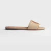 Dior Women Dioriviera Dior Médaillon Slide Natural Embroidered Cotton and Cognac Brown Calfskin