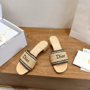 Dior Women Dioriviera Dior Woven Heeled Slide Trench Crocheted Raffia-Effect Technical Fabric
