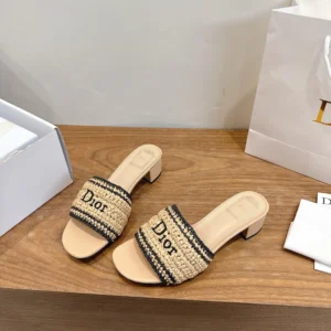 Dior Women Dioriviera Dior Woven Heeled Slide Trench Crocheted Raffia-Effect Technical Fabric