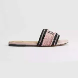 Dior Women Dioriviera Dior Woven Slide Soupir Pink Crocheted Raffia-Effect Technical Fabric