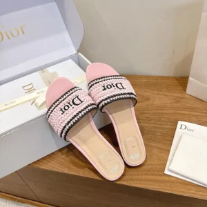 Dior Women Dioriviera Dior Woven Slide Soupir Pink Crocheted Raffia-Effect Technical Fabric