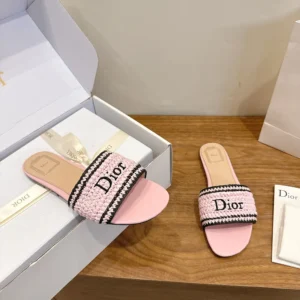 Dior Women Dioriviera Dior Woven Slide Soupir Pink Crocheted Raffia-Effect Technical Fabric