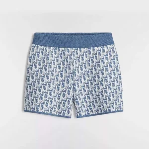 Dior Women Dioriviera Shorts Blue Spongy Dior Oblique Cotton-Blend Jacquard