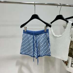 Dior Women Dioriviera Shorts Blue Spongy Dior Oblique Cotton-Blend Jacquard