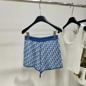 Dior Women Dioriviera Shorts Blue Spongy Dior Oblique Cotton-Blend Jacquard