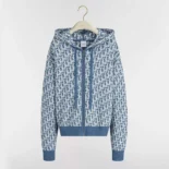 Dior Women Dioriviera Zipped Cardigan with Hood Blue Spongy Dior Oblique Cotton-Blend Jacquard