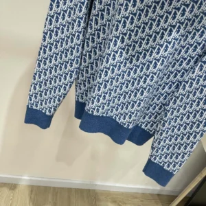 Dior Women Dioriviera Zipped Cardigan with Hood Blue Spongy Dior Oblique Cotton-Blend Jacquard