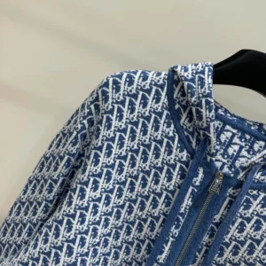 Dior Women Dioriviera Zipped Cardigan with Hood Blue Spongy Dior Oblique Cotton-Blend Jacquard