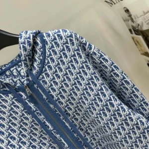 Dior Women Dioriviera Zipped Cardigan with Hood Blue Spongy Dior Oblique Cotton-Blend Jacquard