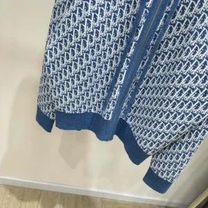Dior Women Dioriviera Zipped Cardigan with Hood Blue Spongy Dior Oblique Cotton-Blend Jacquard