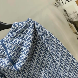 Dior Women Dioriviera Zipped Cardigan with Hood Blue Spongy Dior Oblique Cotton-Blend Jacquard