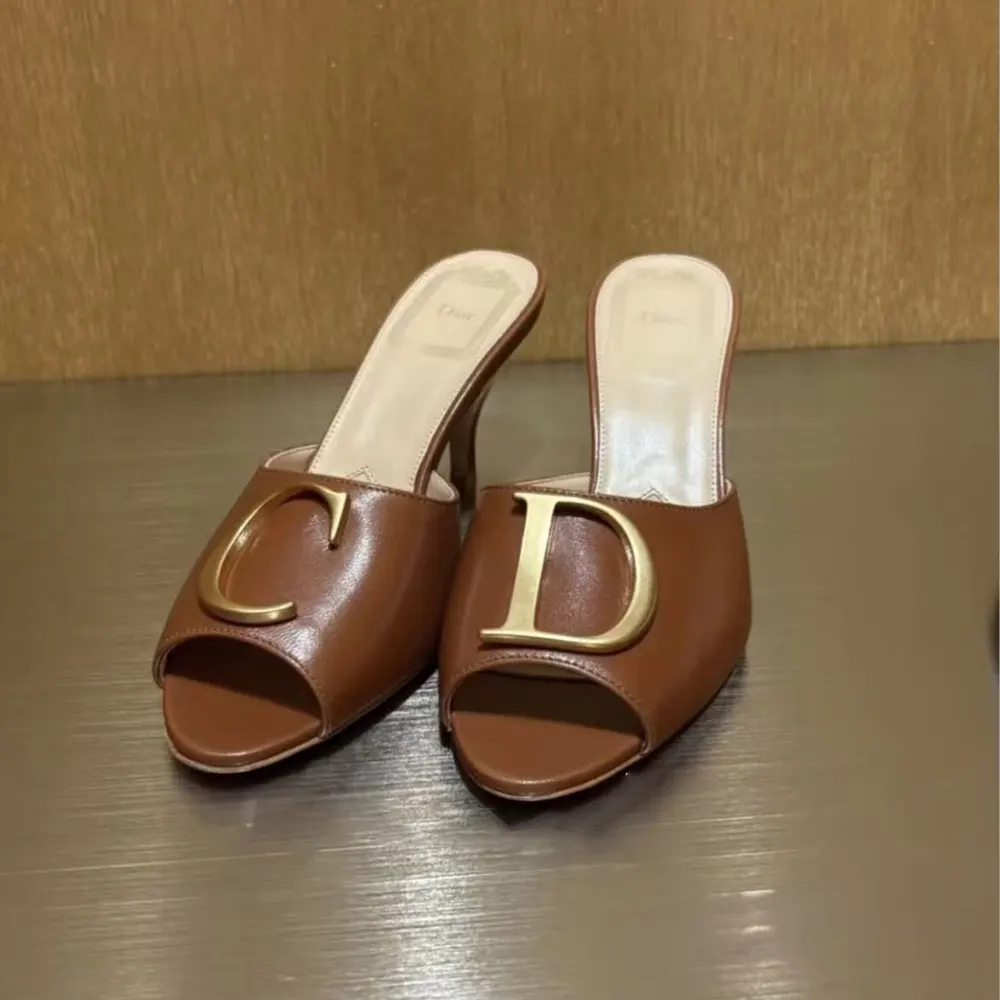 Dior Women Initials Heeled Slide New Marron Lambski KCO675LAB